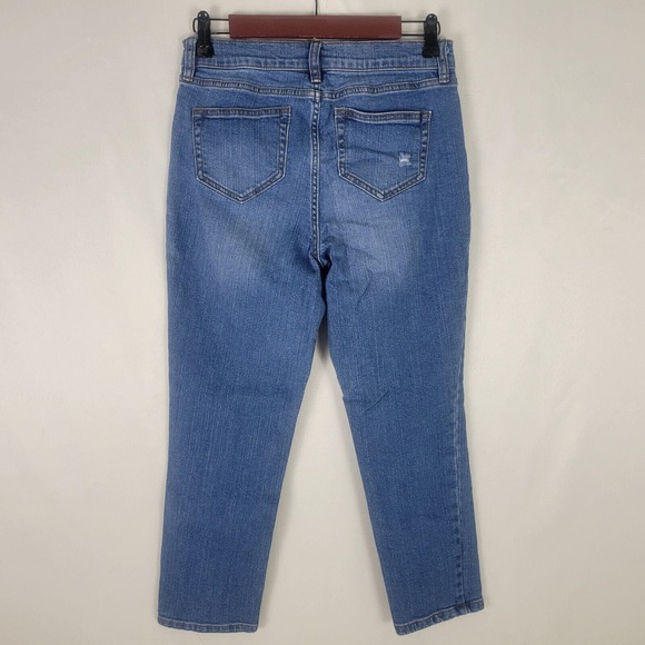 Studio Womens Jeans 2 Petite‎ High Rise Slim Straight Leg Distressed Blue Denim - Picture 2 of 16